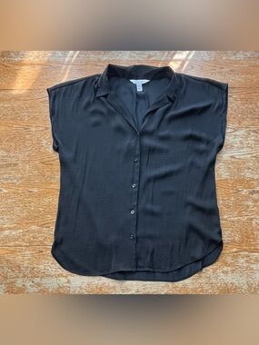 Nine West Short Sleeve Black Easy Lapel Shirt Size Large